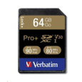 VERBATIM SDXC karta 64GB PRO+ Class 10, UHS-1 (R:90/W:80 MB/s)