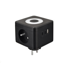 Viking síťový adaptér Y23L, 2x 230 V, 1x USB-A, 2x USB-C, dotykové světlo, černá