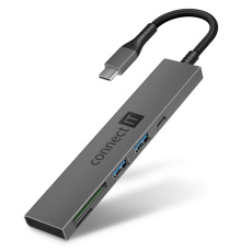 CONNECT IT USB-C hub, 2x USB-A, 1x USB-C, 1x SD karta, 1x MicroSD karta, šedá