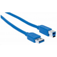 Manhattan USB kabel, USB-A Male na USB-B Male, USB 3.0, 5 Gbps, 0.5m, modrá